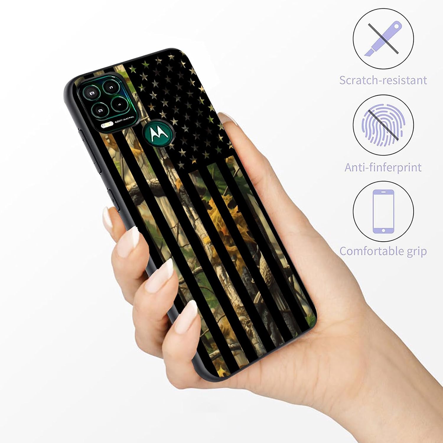 for Moto G Stylus 5G Case, Soft Silicone Rubber Bumper Case, Full Body Protection, Shockproof, Camo Forest American Flag image 4