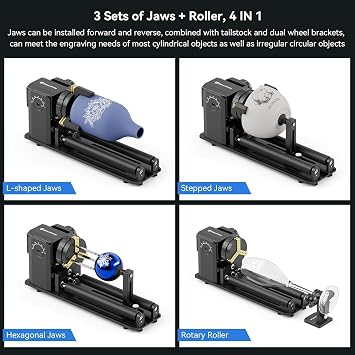 SCULPFUN RA Pro Max 4 in 1 Rotary Roller Chuck, Laser Roller Engraving Machine, 180 Adjustable Angle Dual Wheel Extension Bracket Cylindrical Object Processing for S9 S30 Ultra Series Laser Engraver