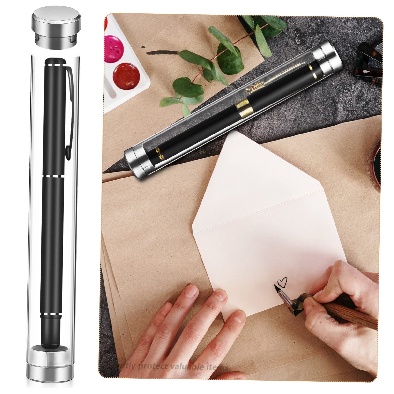 VILLCASE 30 Pezzi Custodie Trasparenti in Acrilico per Penne Penne Cilindrico Singolo Contenitori Resistenti Ufficio e Scuola Protezione Compact per Stilografiche e