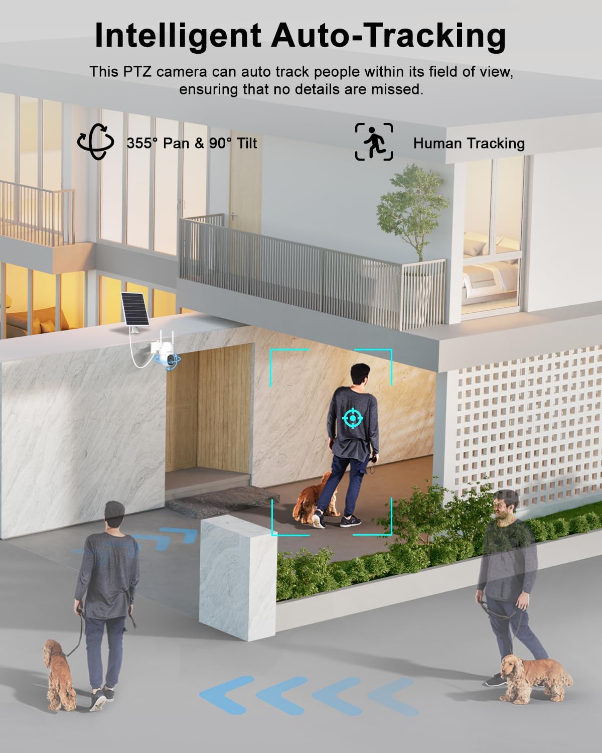 4G LTE Solar Cellular Security Camera Outdoor Wireless, 24/7 Continuous Recording, Auto Tracking, AI Detection, 15000mAh Battery and 8W Solar Panel, with SIM Card and 32GB SD Card, No WiFi