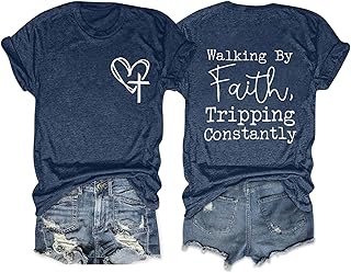 Christian Shirts for Women Walking by Faith Tripping Constantly Religious Tshirt Inspirational Bible Tee