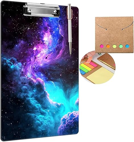 Portapapeles de plástico con soporte para bolígrafo, portapapeles tamaño carta A4 con clip de perfil bajo y lazo para colgar, bonito portapapeles