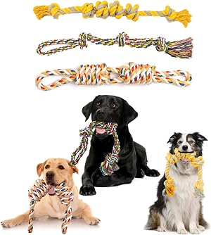 WININMETA 犬用ロープおもちゃ 天然コットン 大型犬・中型犬用 3点セット