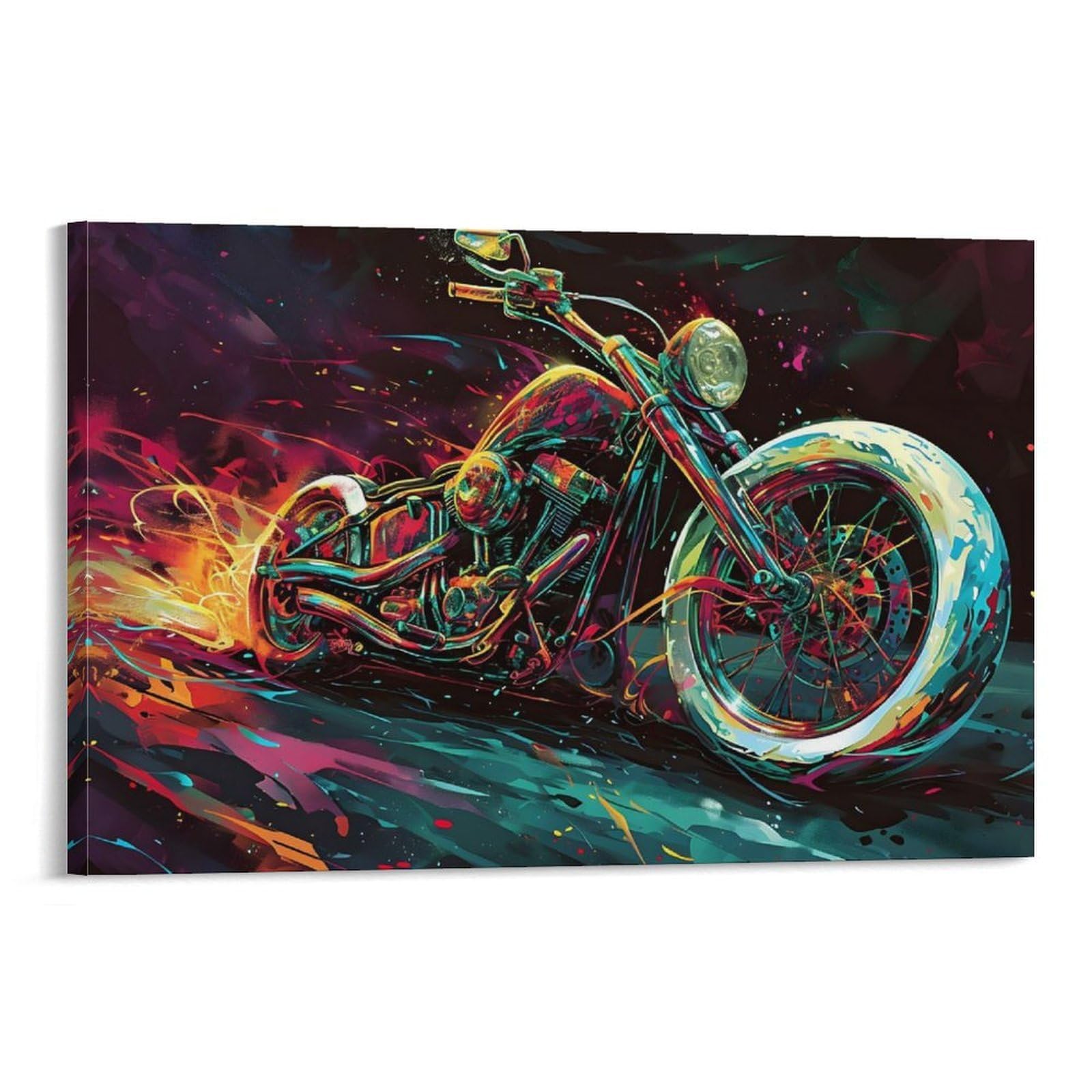 CPLVKWRQJ Bright Magical Colorful Individual Glowing Neon Motorcycle Art Wall Art Decor - Office Wall Focal Art Multi-Purpose Fade Resistant Decor 08x12inch(20x30cm)