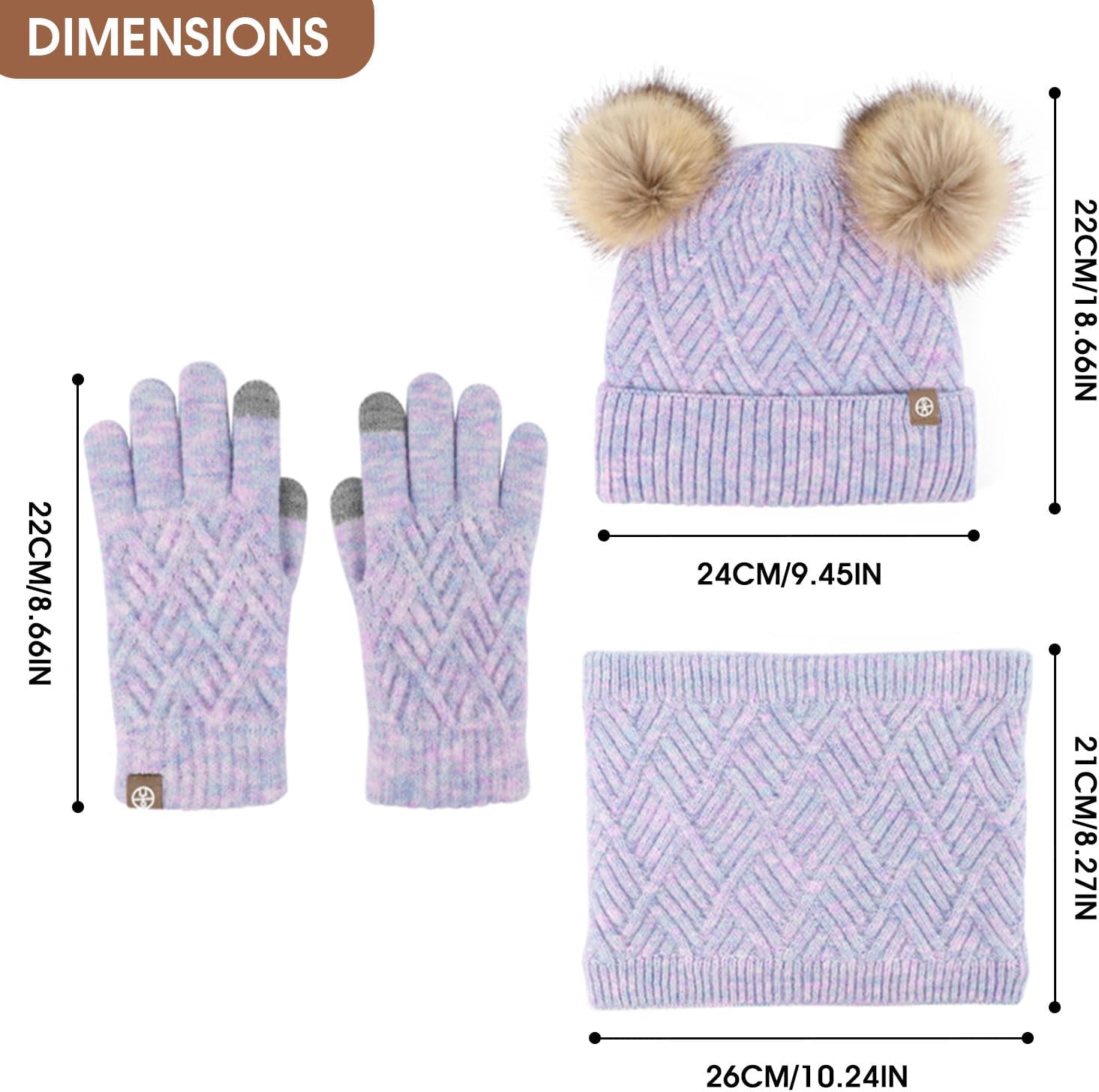 VEVESMUNDO Kids Winter Scarf Hats and Gloves Set Thermal Fleece Lined Bobble Knitted Neck Warmer Scarves Sets for Girls Boys