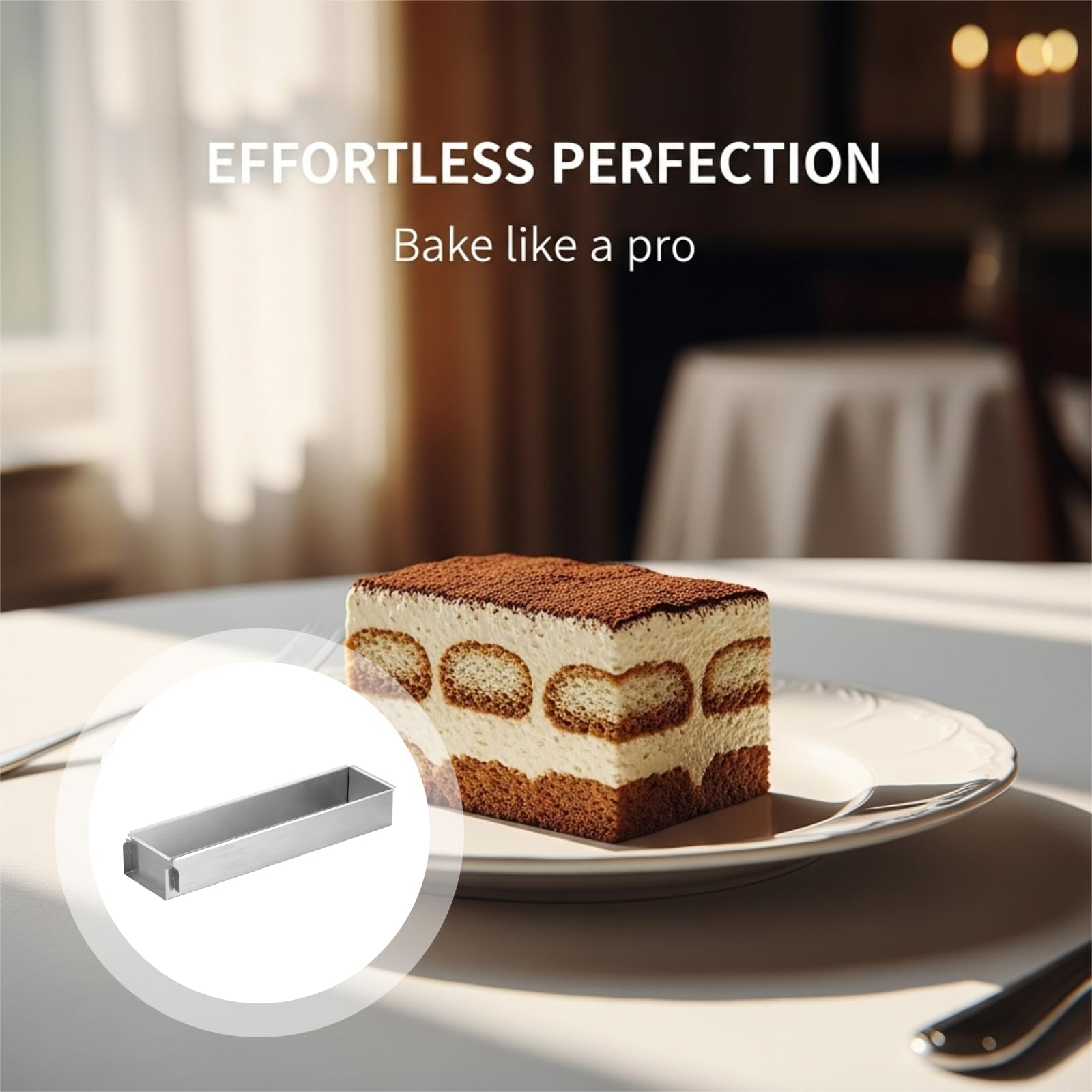 Rechteckige Kuchenform, 40 x 10 x 6 cm Edelstahl-Tiramisu-Form mit abnehmbarer Seite, 6 cm tiefe rechteckige Backform, professionelle Formen für Tiramisu und Schichttorten