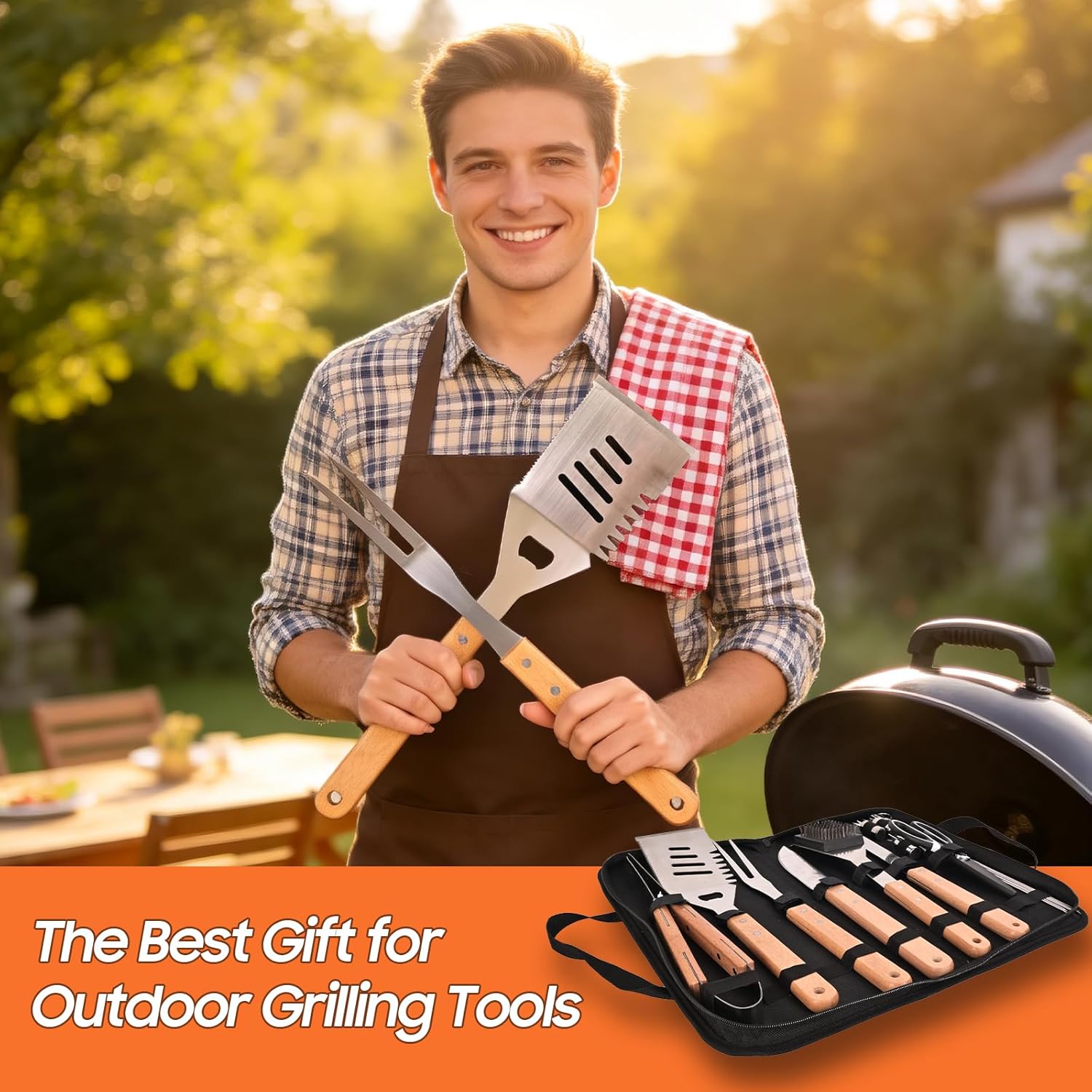 18Pcs BBQ Grill Tools Set, Outdoor Grill Utensils Set Grill Accessories Barbecue Tool Set with Spatula, Tongs, Fork, Basting Brush Etc, Carry Bag, Camping Backyard, Perfect Grilling Present for Men