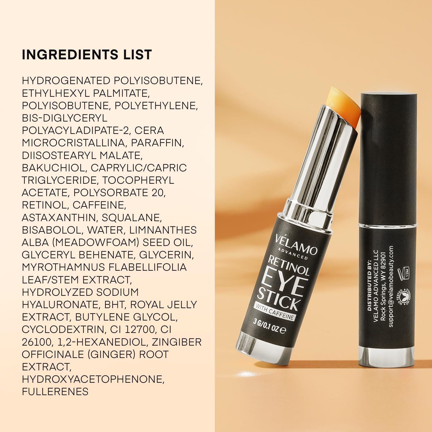 VELAMO ADVANCED Retinol Eye Stick: Retinol Eye Cream for Dark Circles and Puffiness with 1% Bakuchiol and Caffeine - Visibly Reduces Fine Lines Wrinkles Under Eye Bags with Upgraded Formula 0.1 OZ/3g - Image 8