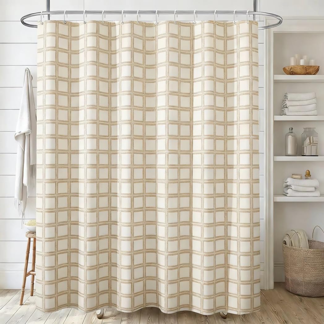 KELAIMI Farmhouse Grid Shower Curtain,Classic Simple Geometric Bathroom Curtain with Hooks,Washable Quick-Drying Fabric Bathtub Curtains Style 2 90X180Cm