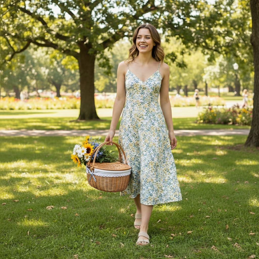 Wicker Picnic Basket with Lid and Handle Sturdy Woven Body with Washable Lining for Easter,Mother's Day,Outdoor Camping,Not Dyed - Image 6