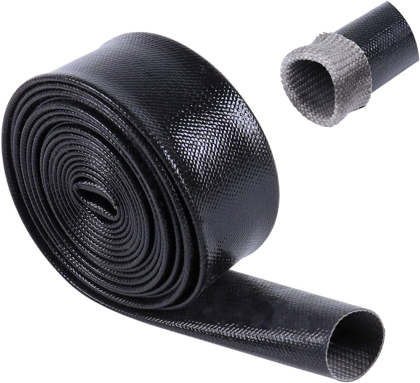 Heat Shield Sleeve 3/4"- 12Feet Silicone Coated Fiberglass Sleeve Heat Shield Heat Resistant (380 Fahrenheit) Flexible, Black