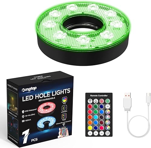 KINGTOP Luz de hoyo de golf LED recargable - Impermeable, lente de iluminación enfocada, control remoto, perfecta para práctica nocturna de golf
