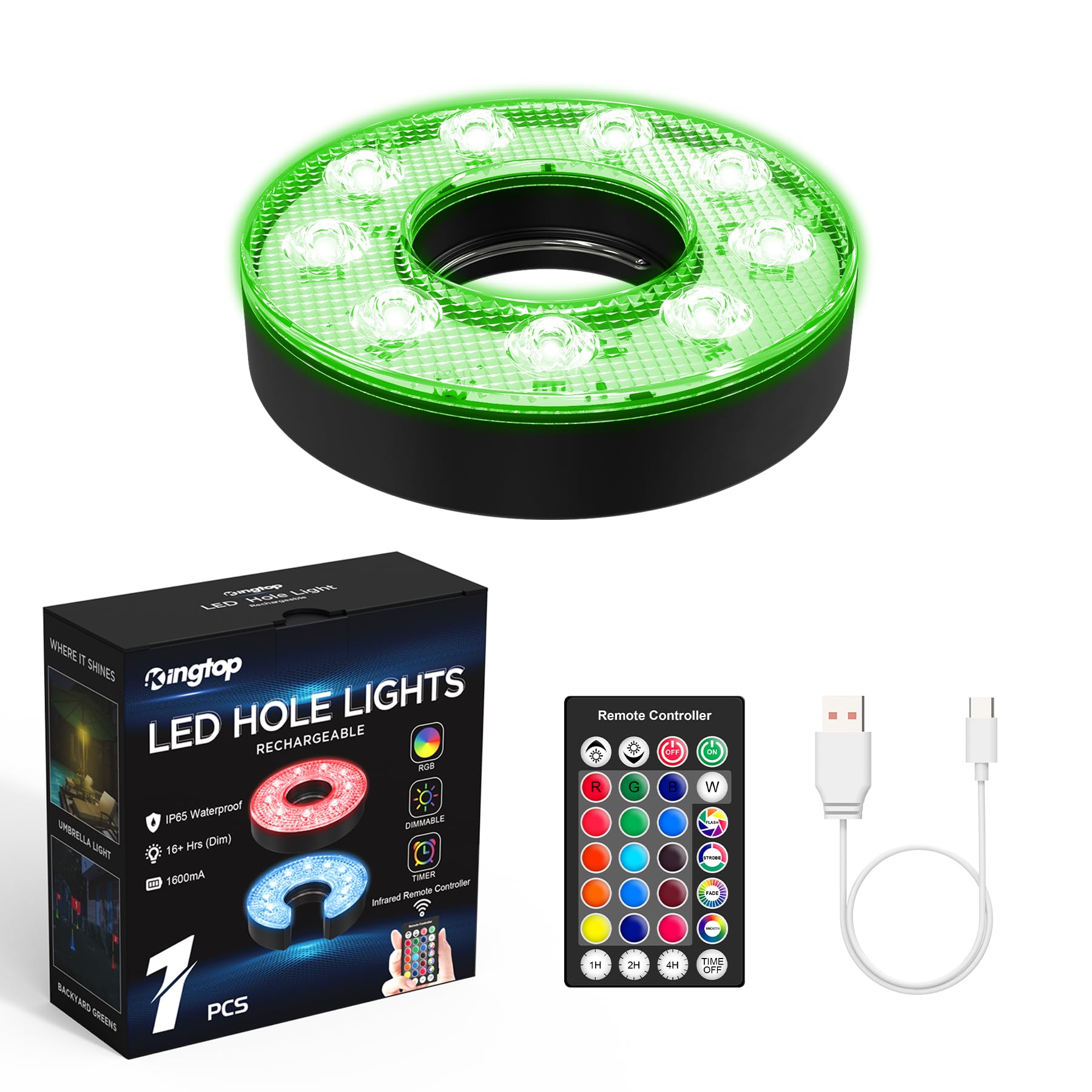 KINGTOP Rechargeable LED Golf Hole Light - Waterproof, Focused Illumination Lens, Remote-Controlled, Perfect for Backyard Night Golf Practice Putting