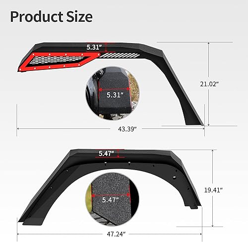 Miniatura 8 de oEdRo - Juego de 4 guardabarros delanteros y traseros compatibles con Jeep Wrangler JK y JKU Unlimited 2007-2018 (2 puertas y 4 puertas), con
