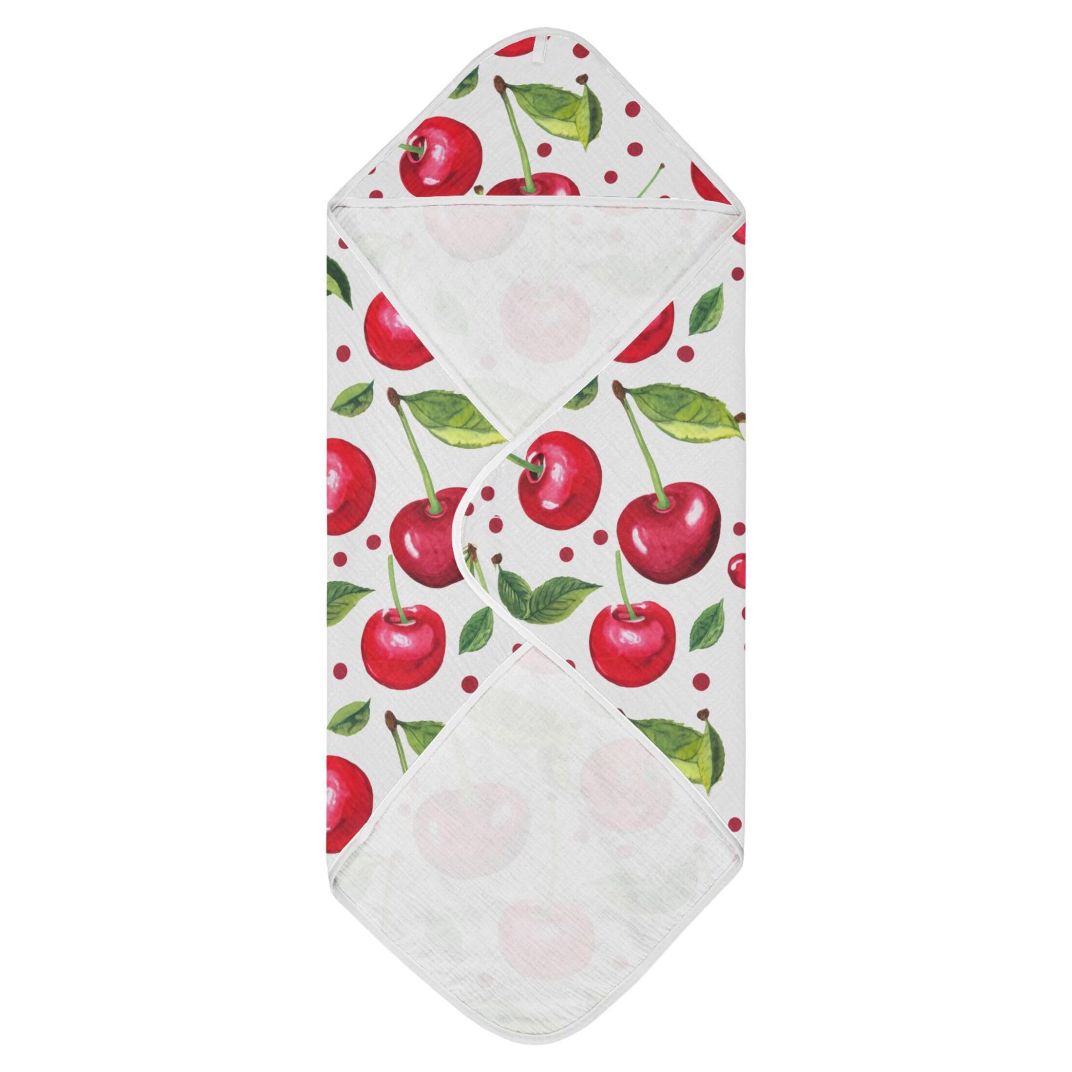 Kigai Baby Hooded Towel Absorbent Baby Bath Shower Towel with Hood for Newborn Boys Girls Babies Infant Toddler (Vibrant Cherries 35 x 35 in)
