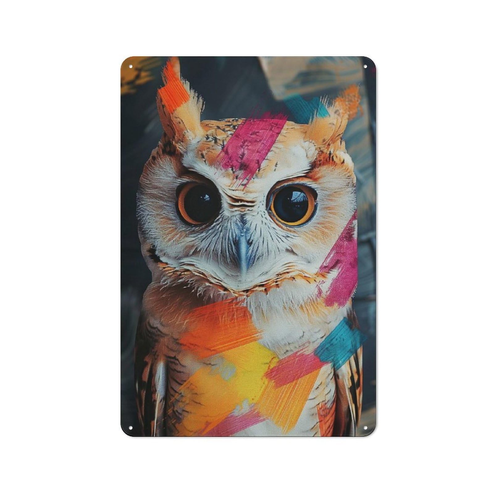 Junmoney Owl With Colorful Strokes Vintage Tin Sign 30X20cm Featuring For Café Or Home Bar, A Metal Wall Feature For Cafés And Home Bars