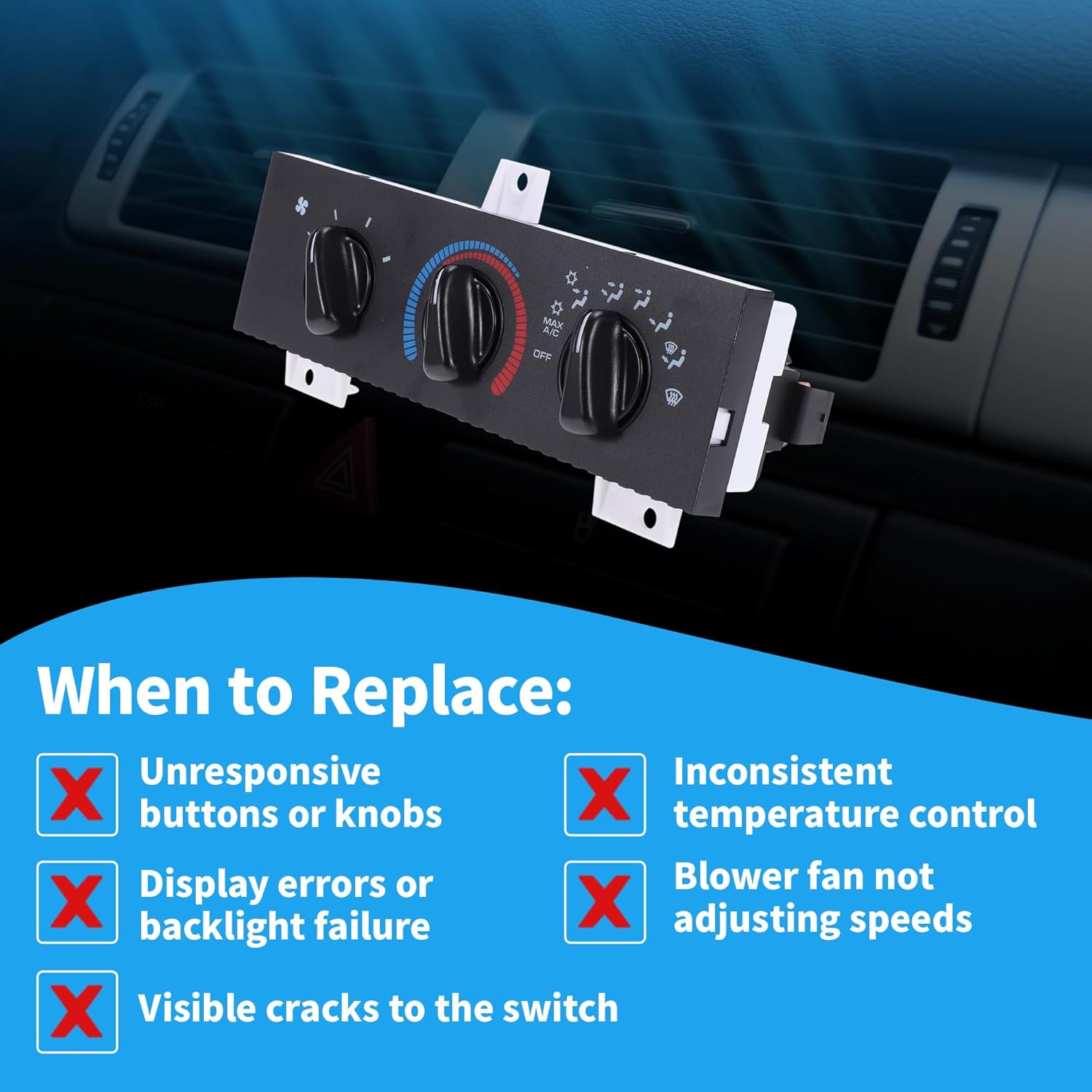 A/C Heater Climate Control Switch Module Panel for Ram 1500 2500 3500 1998-2002 HVAC Climate Temp Unit No.55055459AF/55055459AE/55055466AC/55055466AD