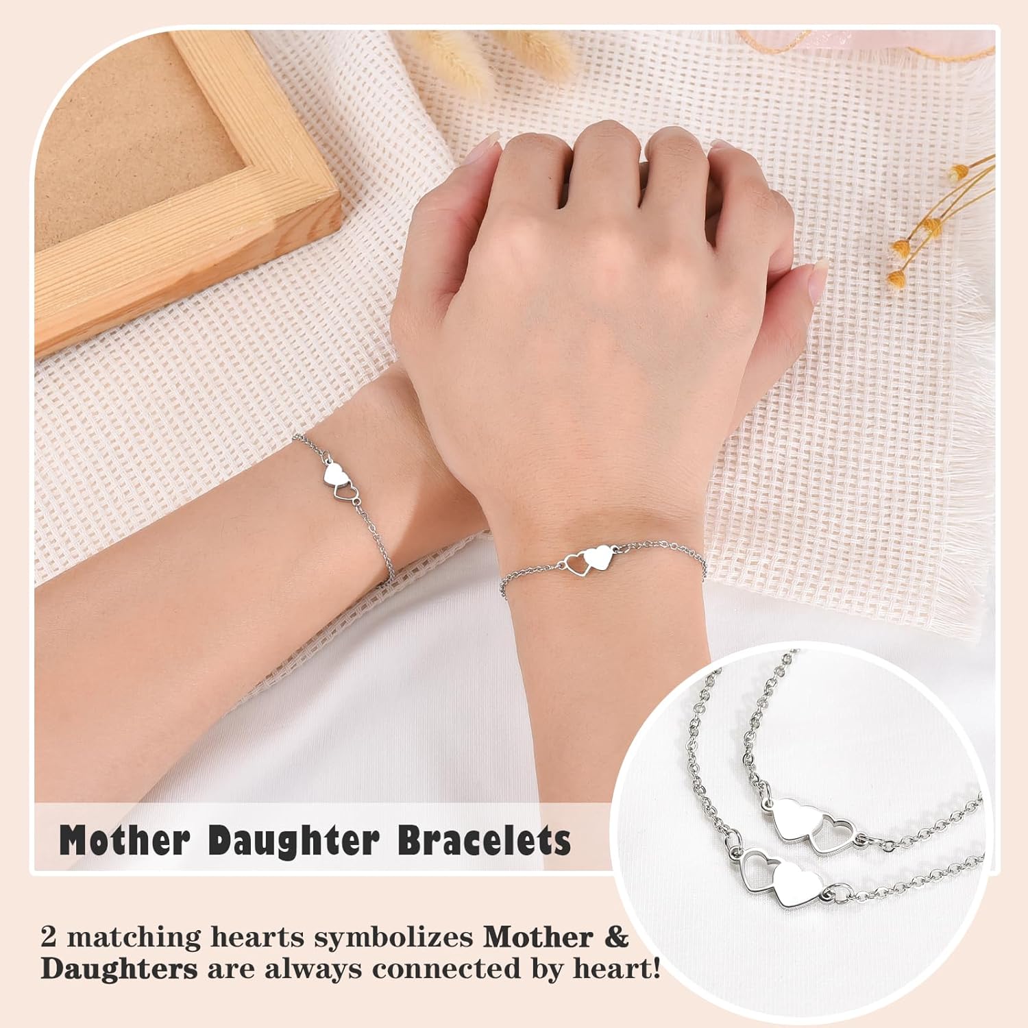 2/3/4/5 Pcs Mother Daughter Bracelets Set Birthday Valentines Day Gifts for Her Grandma Granddaughter Aunt Niece Gifts Mommy and Me Sister Matching Wish Bracelets - Image 2