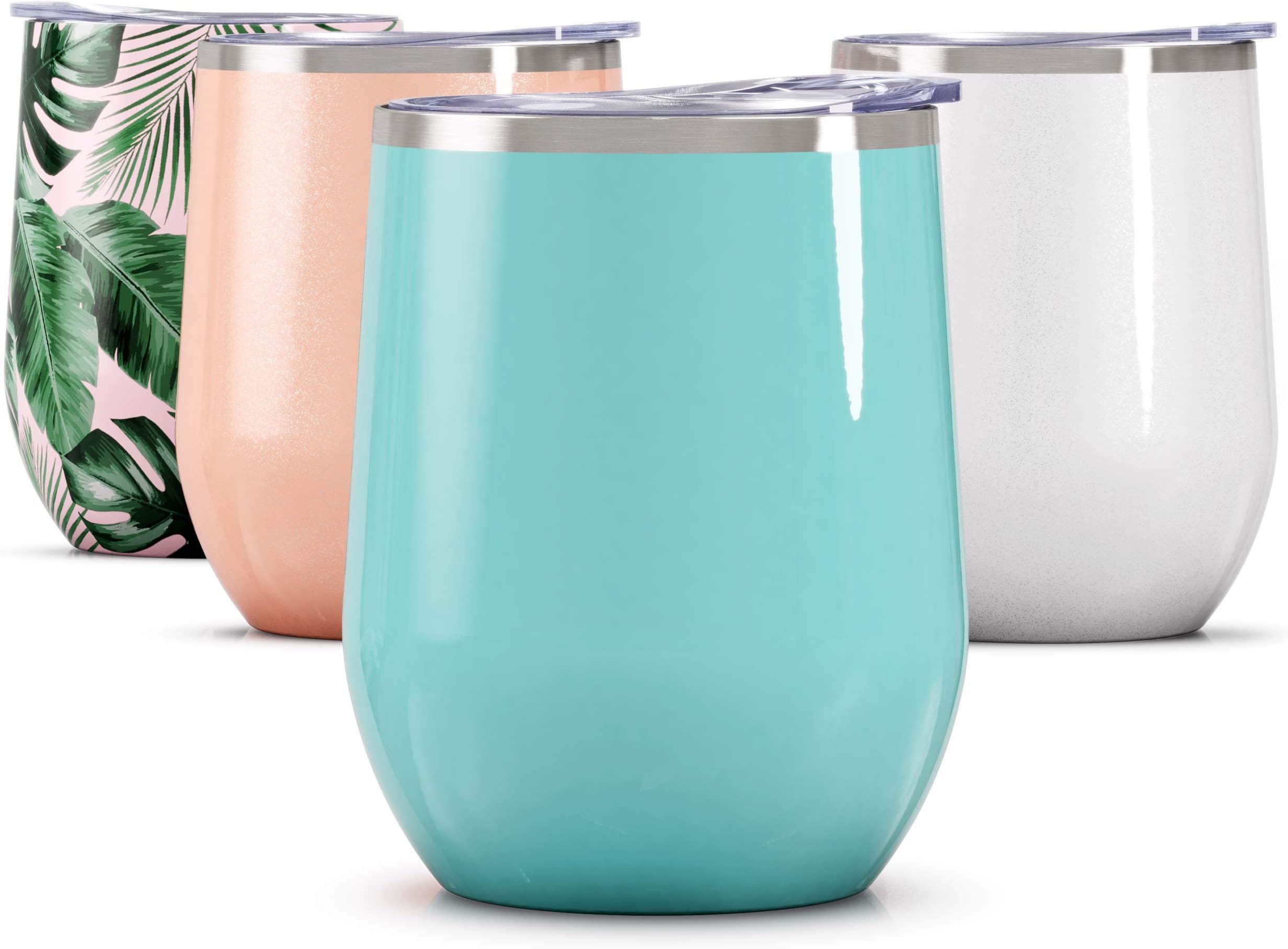 Maars Bev Stainless Steel Stemless Wine Glass Tumbler with Lid, Vacuum Insulated 12 oz Cup | Spill Proof, Travel Friendly, Fun Cocktail Drinkware - Mint