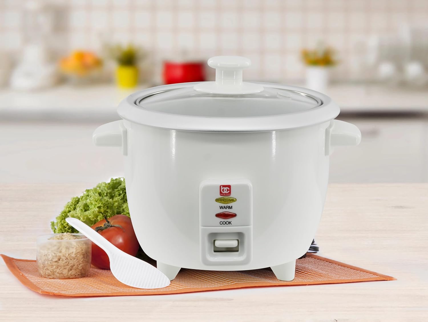 Bene Casa White Rice Cooker, 3 Cup (uncooked)/ 6 cup (cooked) Arrocera Blanca Electrica, 3 Medidas sin Cocinar, 6 Medidas Cocinada.