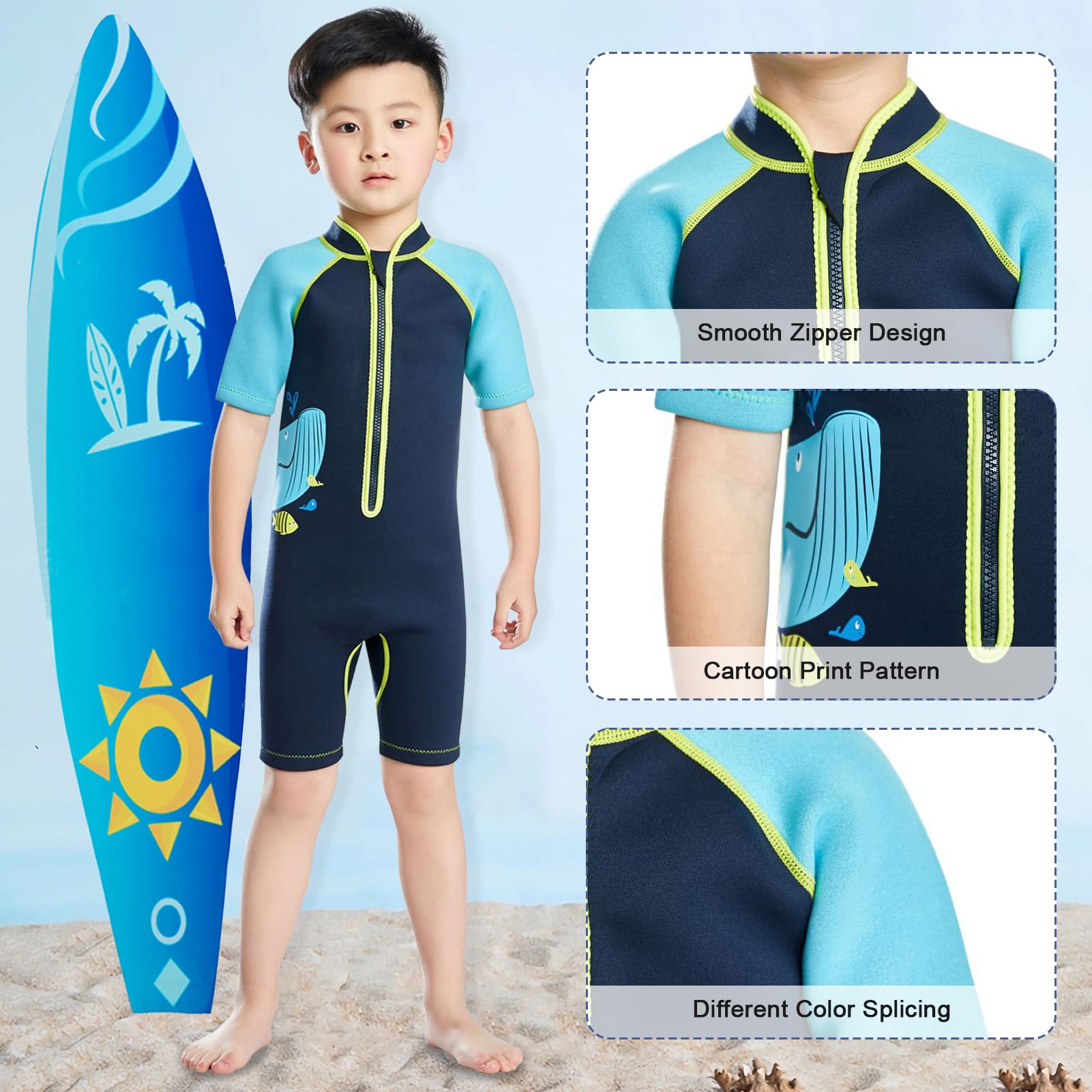 Kinder Mädchen Jungen Neoprenanzug 2.5mm Neopren Shorty UV-Schutz Badeanzug Einteiliger Badeanzüge Wetsuit