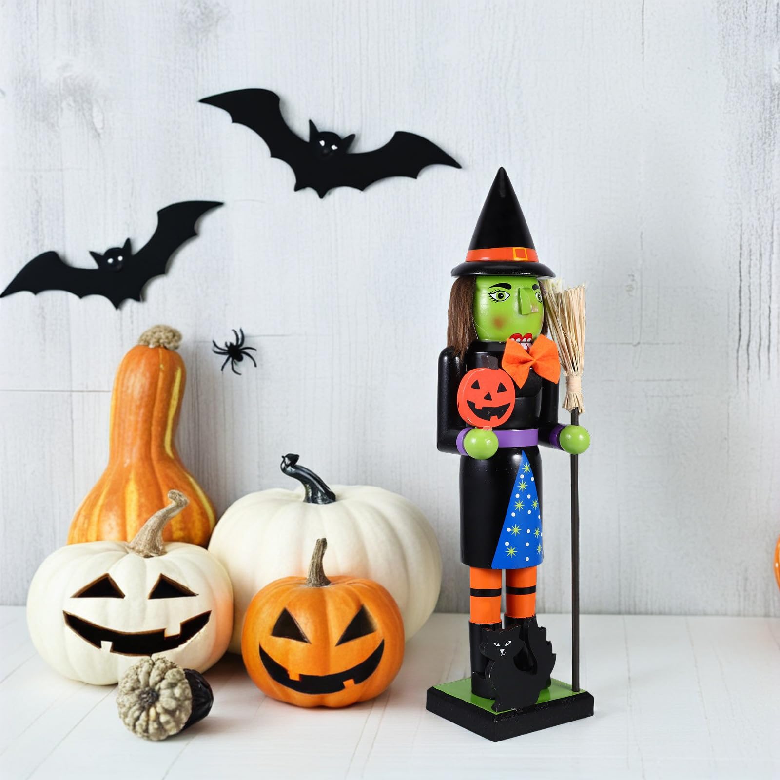 Sewroro Cascanueces Pintado a Mano de Madera de Calabaza de Halloween