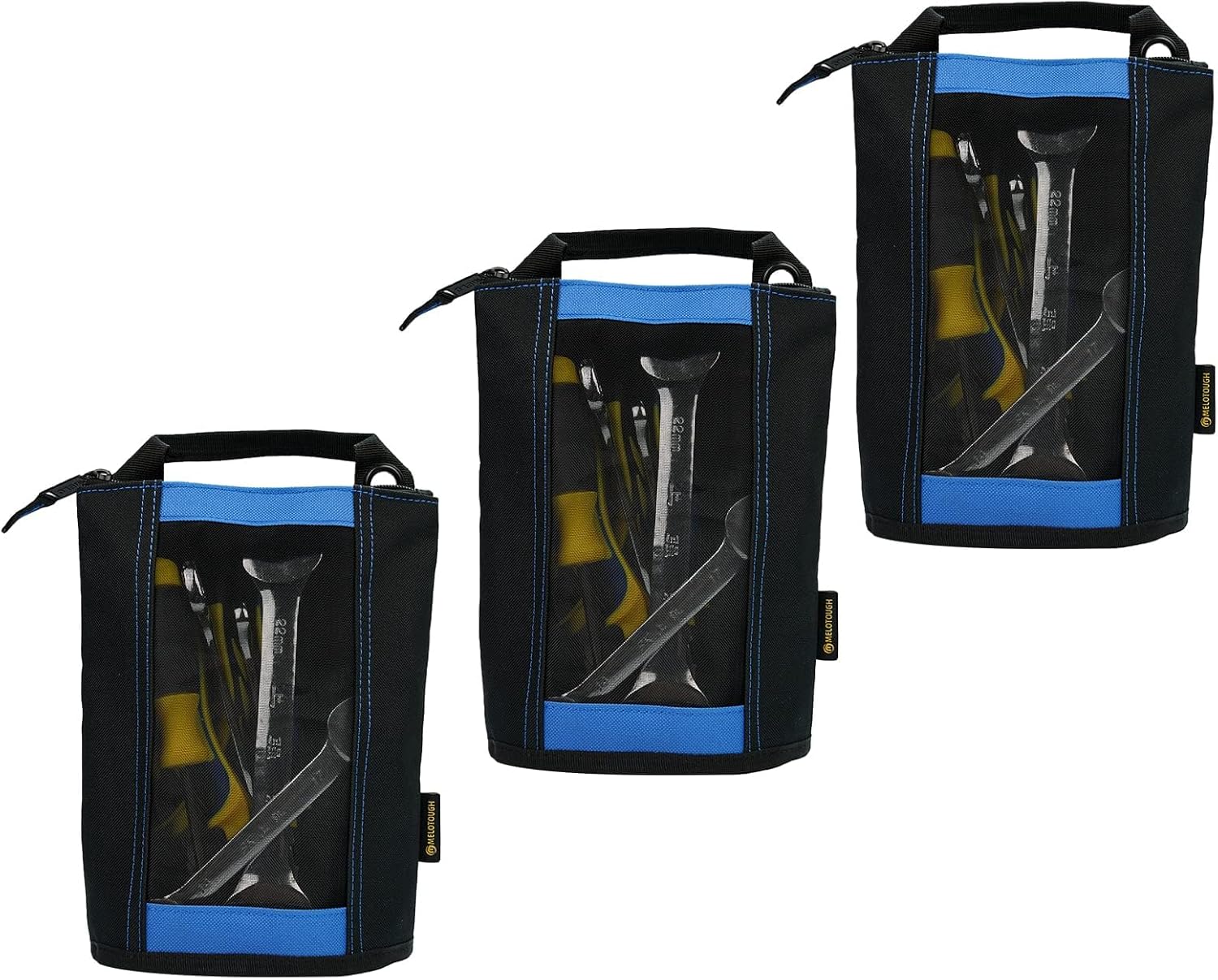 MELOTOUGH Zipper Tool Pouch Zipper Bag -Fastener bag with Mesh Window and Hanging Grommets (3, Blue)