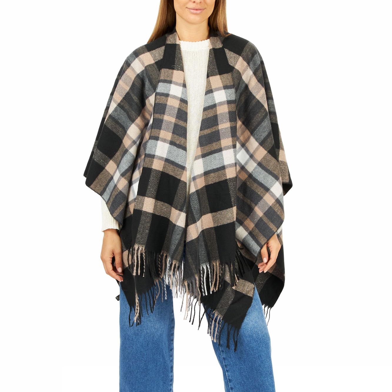 Women's Shawl Wrap Poncho Ruana Cape Cardigan Sweater Open Front for Fall Winter Spring