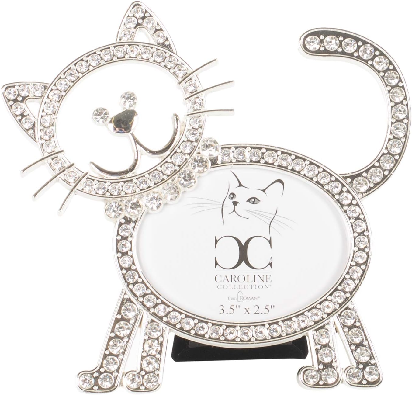 Cat Outline Silver Tone Zinc Alloy Metal Wall and Tabletop Frame holds a 3.5x2.5 inch photo