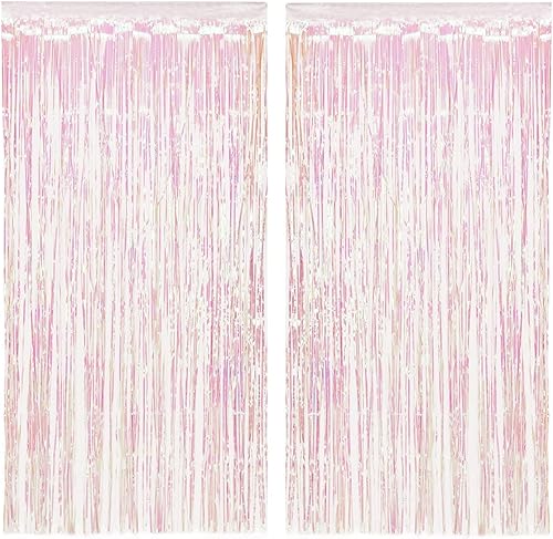 Miniatura 5 de xo, Fetti Cortinas decorativas con flecos iridiscentes, juego de 2 | Telón de fondo de despedida de soltera, boda, cabina de fotos de cumpleaños