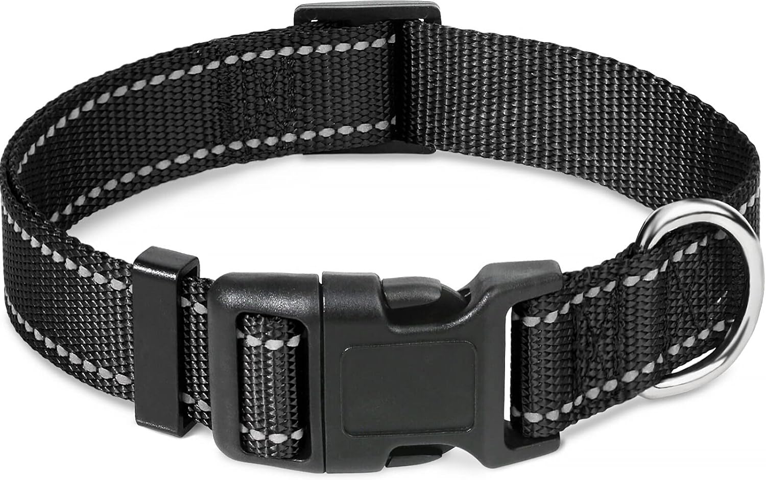 Taglory Reflective Adjustable Dog Collars for Puppy Small Medium Large Dogs, Thin Nylon Webbing and Quick Release Plastic Buckle(Black,XSmall)