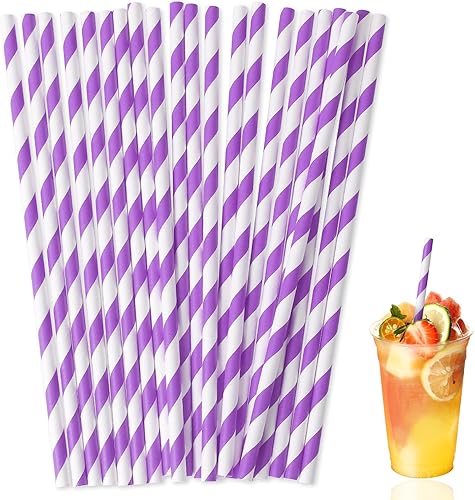 100 popotes morados, pajitas de papel desechables para revelación de género del bebé, suministros de fiesta, jugo de restaurante, café, bebidas