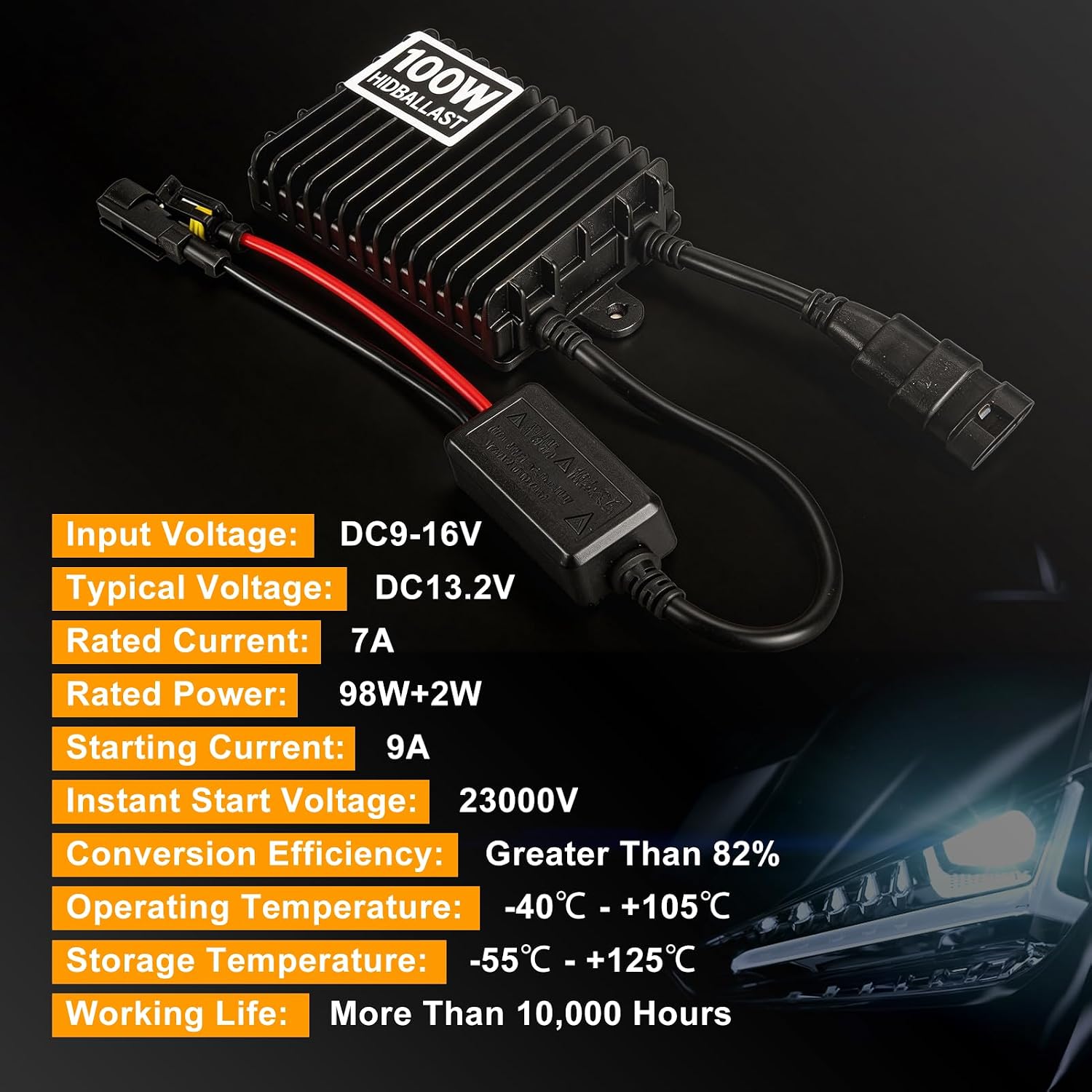 12V 100W HID Ballast for Xenon Light Lamp, Xenon Lamp Ballast Automotive Headlight Stabilizer Universal Replacement for Ignition Unit Block Car Accessory