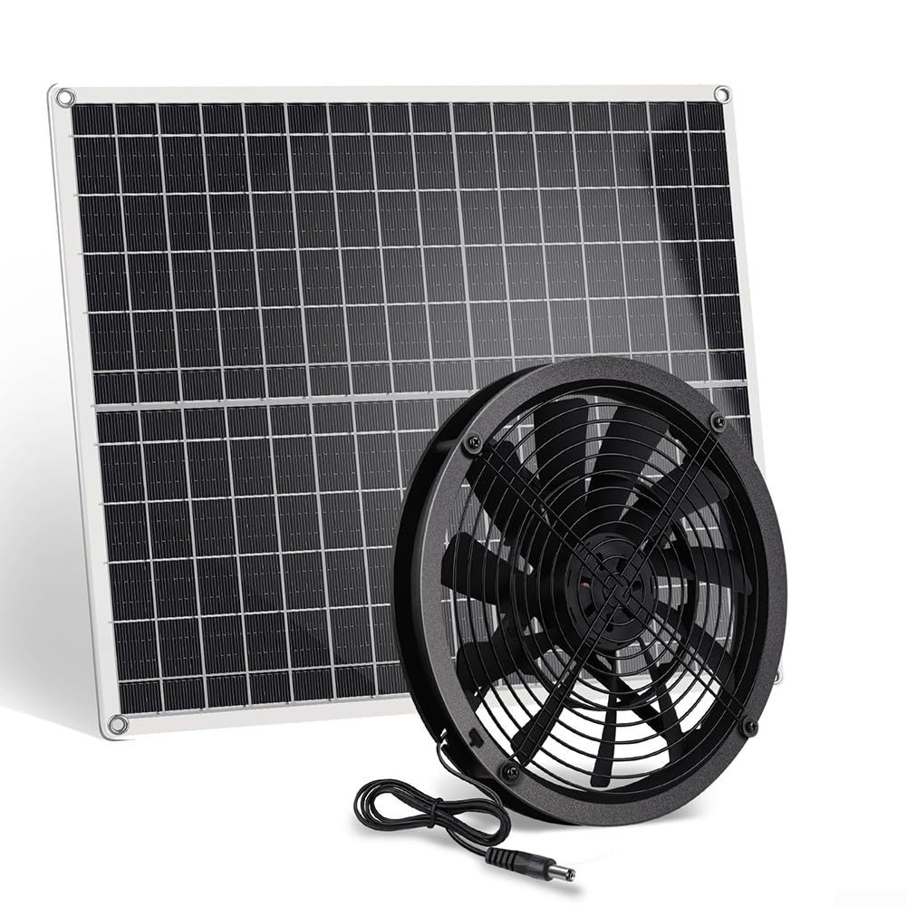 Ventilatore di scarico solare da 20 W con griglia di sicurezza in metallo, kit pannello monocristallino per ventilazione pollaio, circolatore d'aria per serra, raffreddamento casa per animali