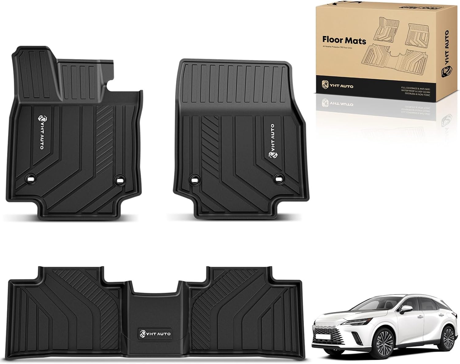 YHTAUTO Floor Mats Fit 2023-2025 Lexus RX /RX350 /RX350h /RX500h, NOT for RX450h+ PHEV, TPE All Weather Floor Liner Odorless Custom Fit Car Mats, 1st 2nd Row Liner