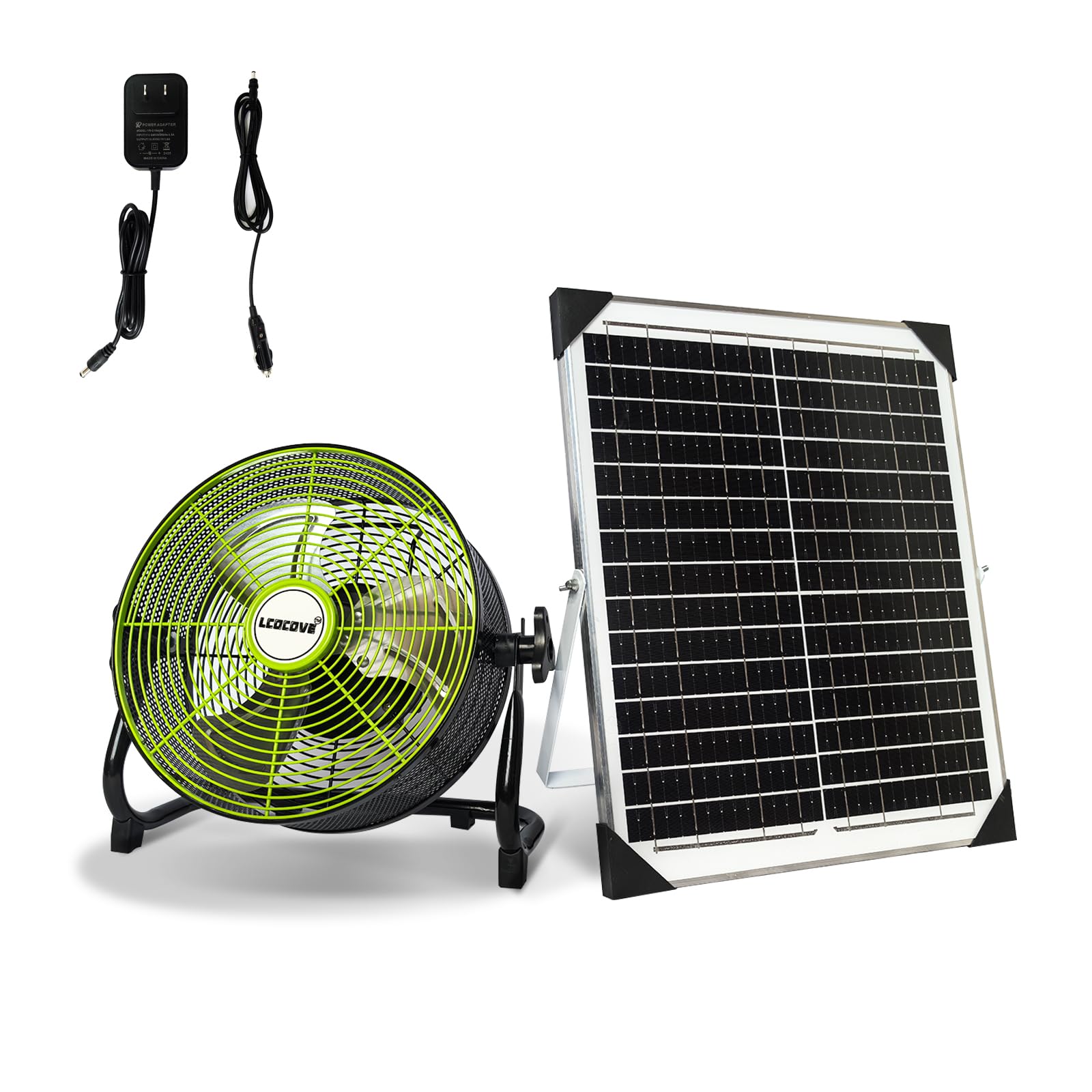 lcocove Zasilany baterią wentylator zasilany energią słoneczną, przenośny wentylator domowy lub zewnętrzny, może pracować 5-24 godziny, zaprojektowany do szopy, wentylator huraganu, z wyjściem USB do