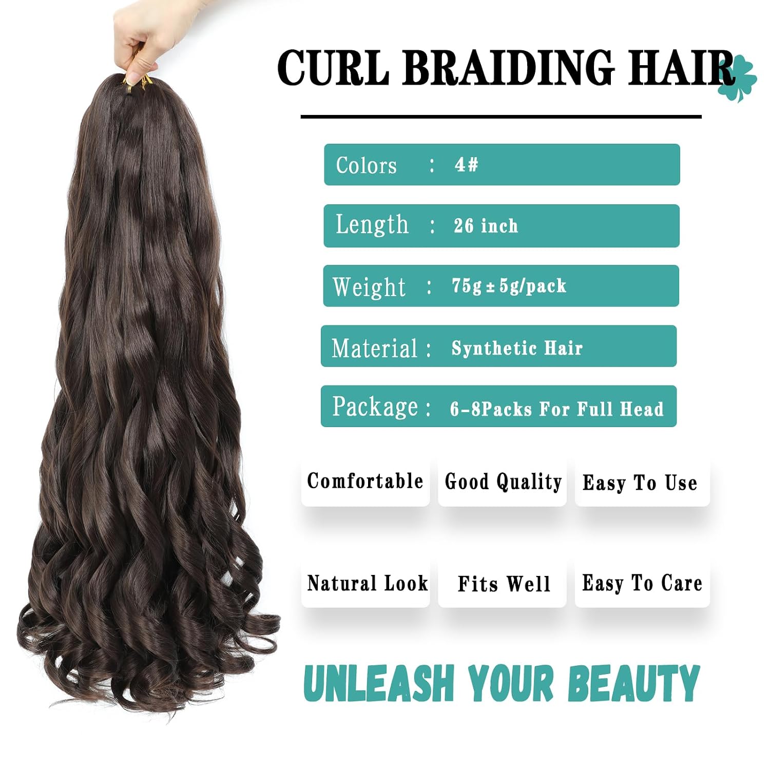 French Curl Braiding Hair, 26 Inch 8 Packs Pre Stretched Wave Braiding Hair Extensions Bouncy Loose French Curl Crochet Braids for Black Women (4#, 26 Inch (Pack of 8))