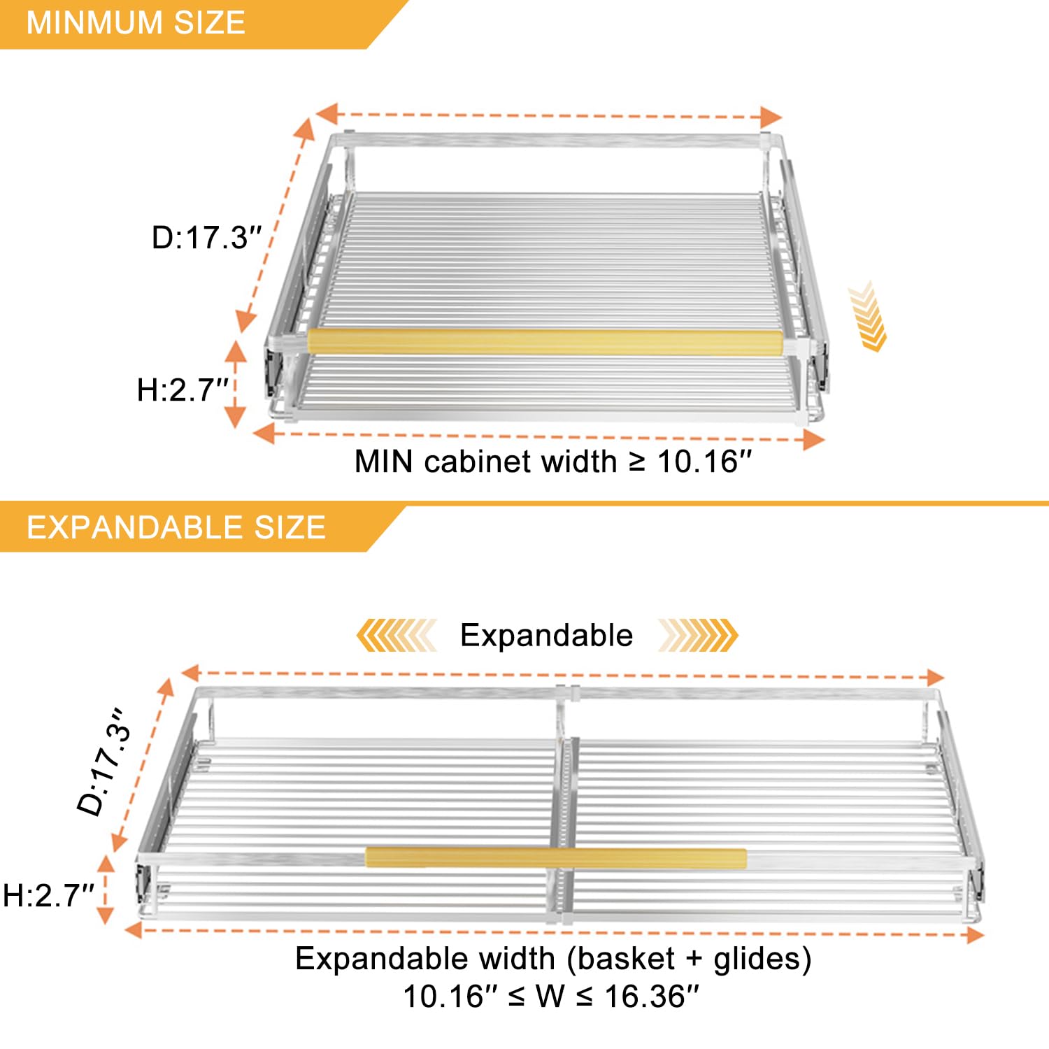 SANNO Erweiterbares ausziehbares Schrankregal, Organizer mit Schieberegal, Bodenmontage, ausziehbares Regal, Schublade für Schrank, Zuhause, Küche, Bad (3er-Pack)