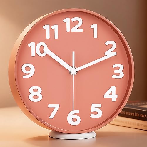 Miniatura 10 de 45MinST Reloj de pared moderno naranja de 8 pulgadas, silencioso, sin tictac, números grandes 3D, cronometraje preciso, reloj decorativo de pared y