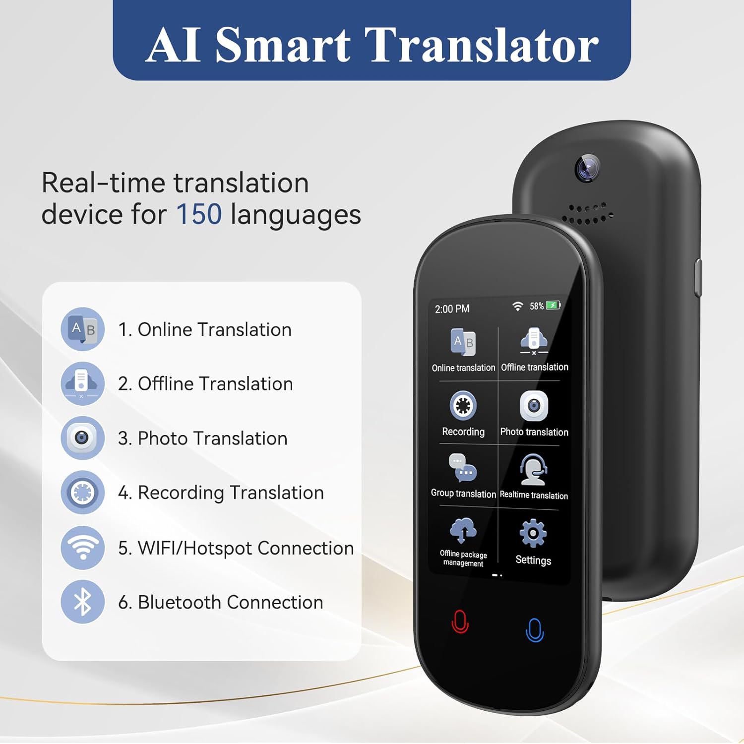 Language Translator Device, VORMOR Two-Way AI Voice Translator for Voice/Text/Offline/Photo Translation 150+ Language Online Translation Portable Tow Way Translator Device for Business Learning Travel