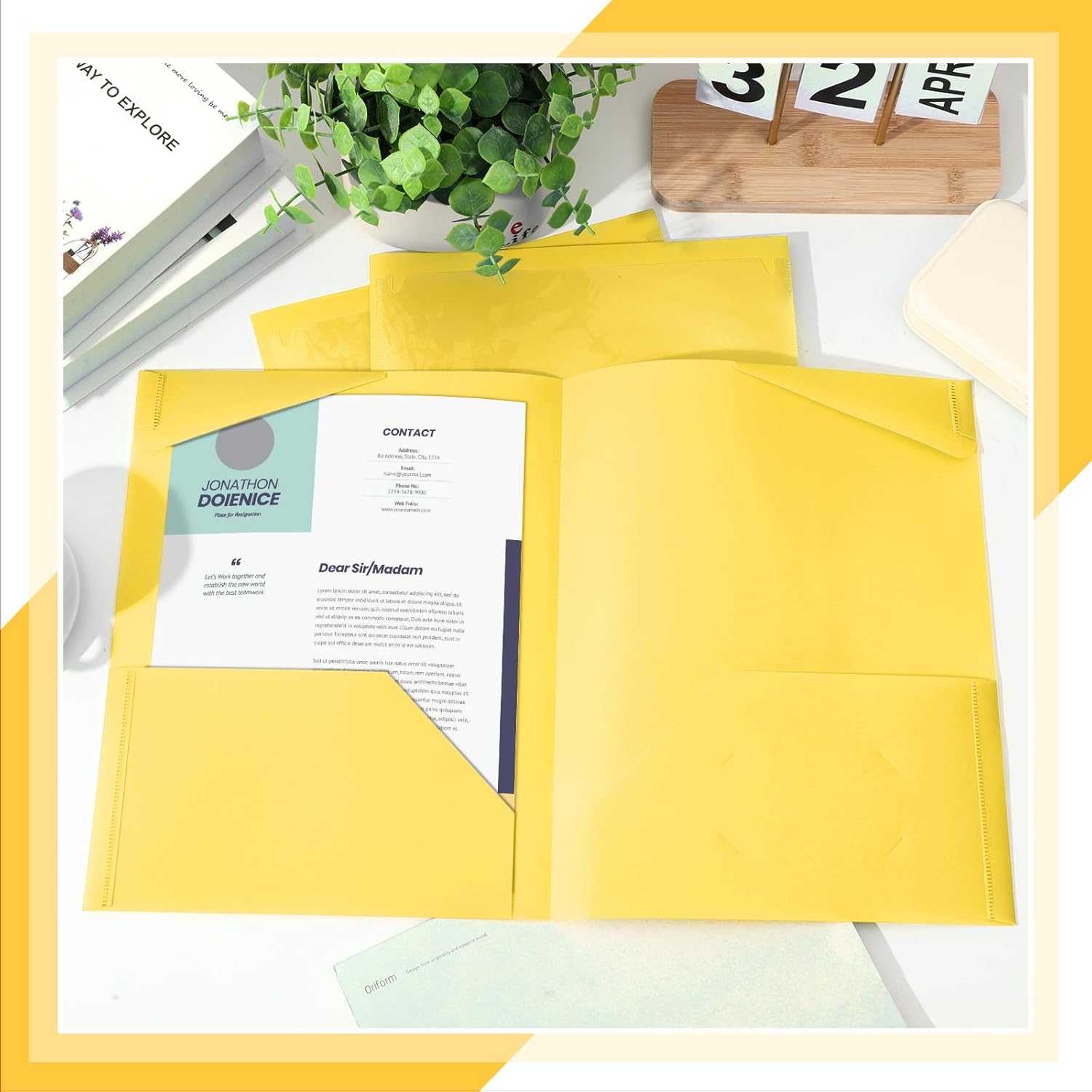 Henoyso 36 Pack Yellow Plastic Folders with Clear Front Pockets Heavy Duty File Folders with 2 Pockets and Card Slot for Student Communication School Office Presentation Report