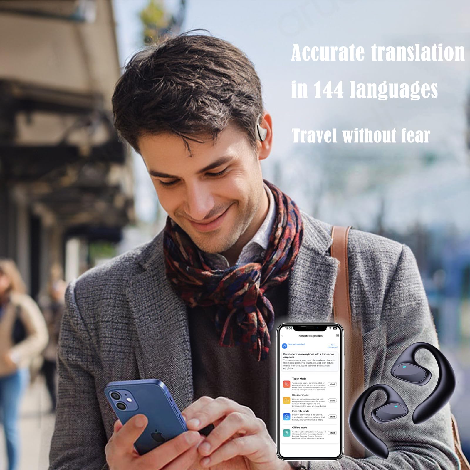 Auriculares Traductores De Idiomas V2, Auriculares Traductores, TraduccióN En Tiempo En 144 Idiomas, Controles TáCtiles, Rompen Las Barreras del Idioma. (White)