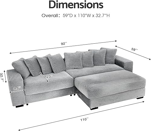Miniatura 2 de smilesun Lujoso sofá grande en forma de L con diván, cómodo sofá modular en forma de L de felpa de piel sintética con 8 almohadas, sofá cama