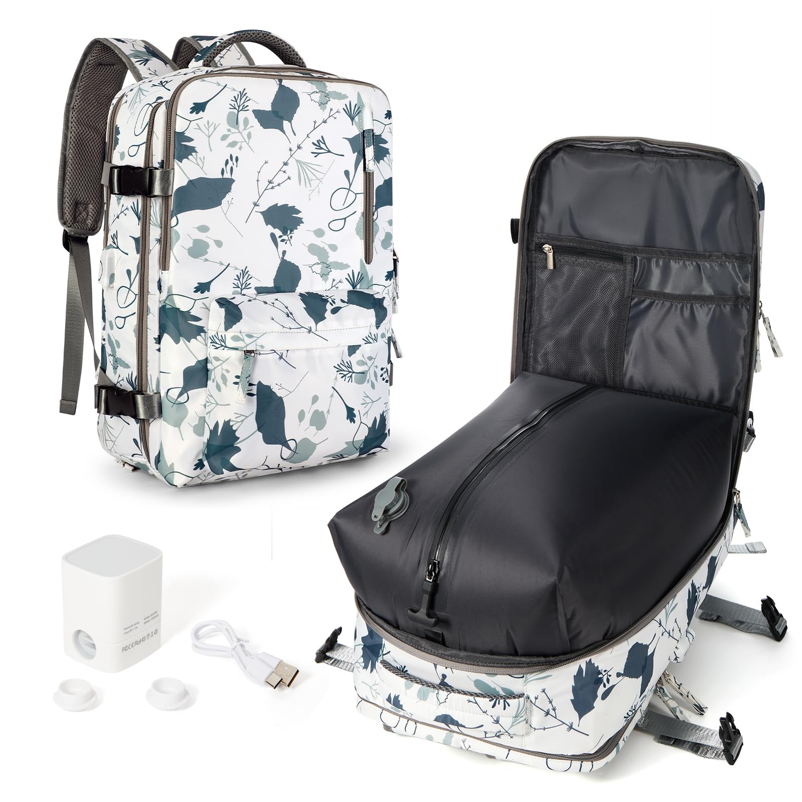 WONHOX Vacuum Seal Backpack for Travel with Air Pump Vacpack Carry on Flight Approved Compression Daypack Laptop Space Saver Bags Storage with Vacuum