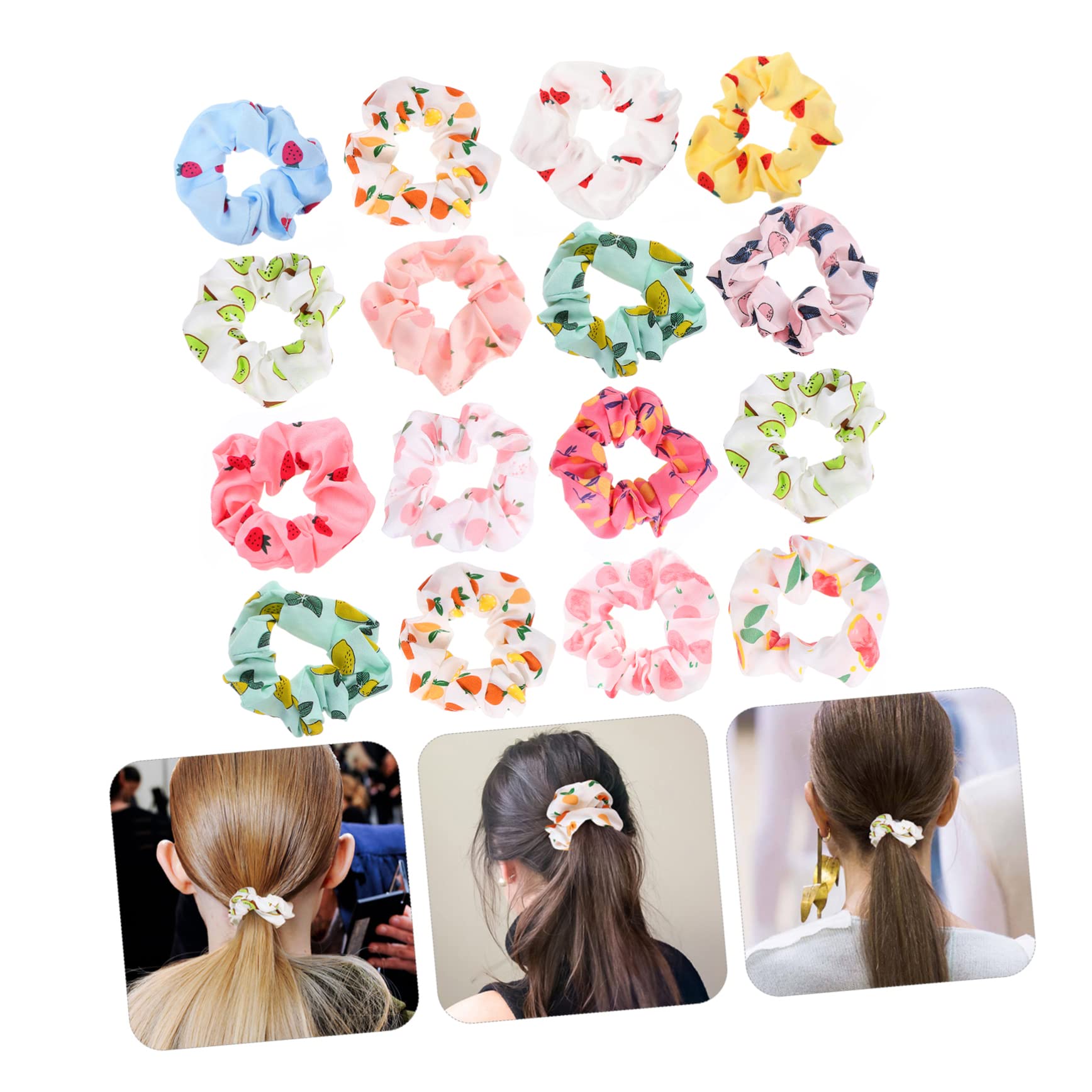 48 Piezas Anillo De Pelo De Salchicha De Frutas Accesorios Para El Cabello De Fresa Bandas Elásticas Para El Cabello Scrunchy Pelo De Gasa Accesorios Para El Cabello Infantil Tela FRCOLOR