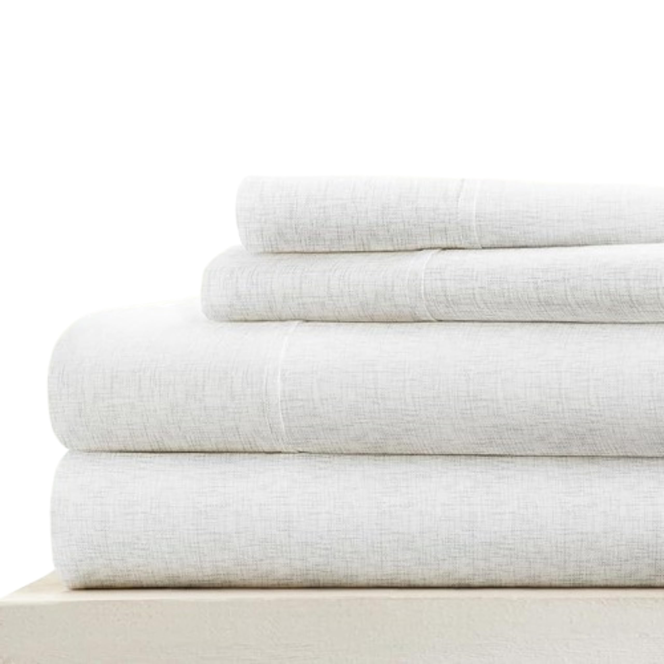 Linen MarketLinen Market Premium Ultra Soft Chambray Style Pattern 4 Piece Sheet Sets, Twin, White