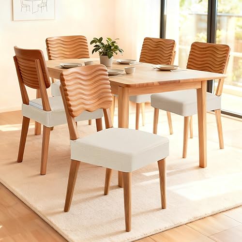 Miniatura 2 de Songrey Juego de 4 fundas de asiento impermeables para sillas de comedor, sin fundas para sillas traseras, elásticas, extraíbles y lavables, color
