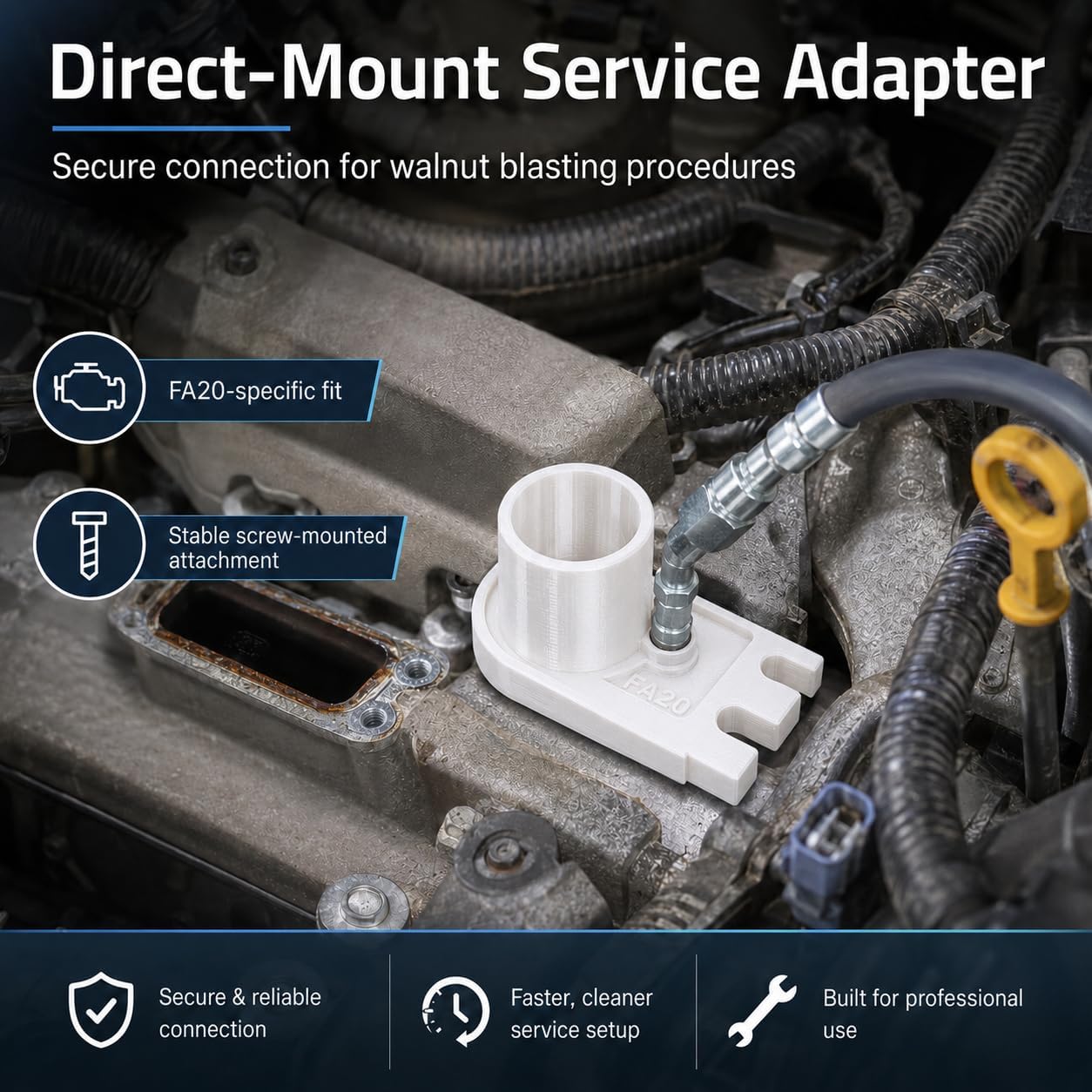 Intake Port Service Adapter for FA20 Engine – Direct Mount Walnut Blast Fitting | Compatible with Subaru WRX BRZ | Precision Engineered Workshop Tool