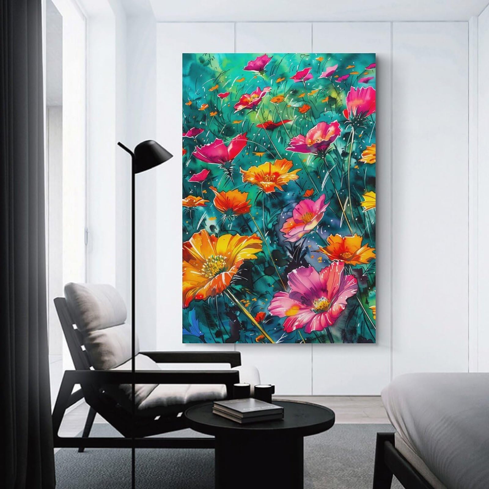 Junmoney Watercolor Flower Field Canvas Art Print, 20x30inch(50x75cm), for Office Decor, Home Working Or Creative Rooms, Wall Art That Adds Style to Work Areas