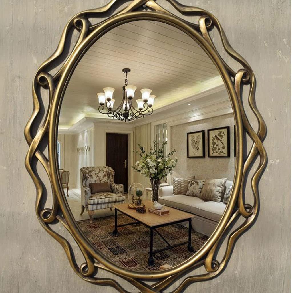 Makeup Mirror European Style Living Room Waterproof Bathroom Mirror Makeup Oval Hollow Wall-Mounted Bathroom Mirror(Color:Black)